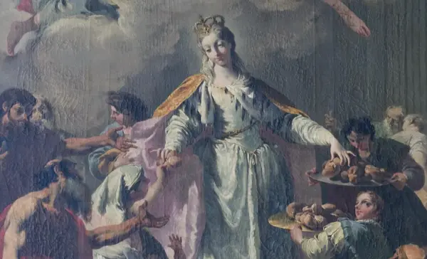 Foto: Staatliche Schlösser und Gärten Baden-Württemberg, Holger Schmitt Residenzschloss Mergentheim, Almosenspende der Elisabeth von Thüringen, Gemälde von Maler Giovanni Battista Pittoni im rechten Seitenaltar der Schlosskirche